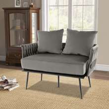Modern Loveseat Sofa Upholstered Dutch Velvet Couch With Woven Back & Arms Green/Grey - 灰色 - 查看 4