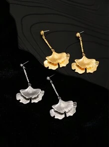 1 Paire De Boucles D'oreilles Pendentifs Créatives Et Chics En Forme De Feuilles De Ginkgo Avec Texture D'écorce D'arbre Pour Un Usage Quotidien Pour Les Femmes