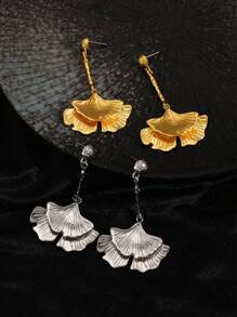 1 Paire De Boucles D'oreilles Pendentifs Créatives Et Chics En Forme De Feuilles De Ginkgo Avec Texture D'écorce D'arbre Pour Un Usage Quotidien Pour Les Femmes