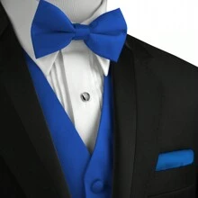 Sizes XS To 6XL Men's 3-Piece Tuxedo Vest Set – Satin Waistcoat With Bow Tie And Pocket Square For Wedding, Prom, Formal Events - 寶藍色 - 查看 4