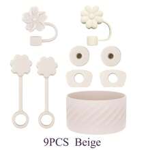 Silicone Threaded Water Cup Accessory Set, Including 1pc Silicone Bottle Cup Sleeve, 6 Anti-Spill Seal, And 2 Straw Seals (Suitable For 10mm/0.39in Straws) Dust-Proof, Reusable, Portable, Noise-Reducing, Wear-Resistant, Suitable For  40oz Water Cup