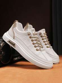 Universal Fit Mens Low Top Casual Shoes - Breathable, Comfy, Elastic Lace, Soft Fabric Insole, Solid Color, Round Toe, PVC Sole, Perfect For Outdoor Walking, Traveling, Daily Use In All Seasons - Màu Khaki - Xem 2