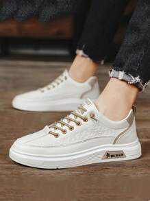 Universal Fit Mens Low Top Casual Shoes - Breathable, Comfy, Elastic Lace, Soft Fabric Insole, Solid Color, Round Toe, PVC Sole, Perfect For Outdoor Walking, Traveling, Daily Use In All Seasons - Màu Khaki - Xem 4