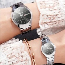 NARY 2pcs/Set Couple's Quartz Watch With Calendar Function, Business & Fashion Design, Ideal Valentine's Day Gift For Men & Women, Suitable For Daily Wear