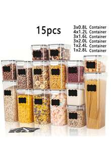 3/5/9/11/12/15/24/28入組密封食品儲存容器與蓋子，不漏水的廚房儲物盒套裝，無Bisphenol A塑料廚房儲存容器，適用於麵條、穀物、粉、糖罐等食物儲存 - 黑與白 - 查看 17