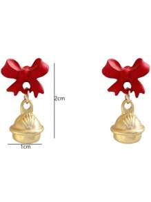 أقراط أجراس عيد الميلاد بشكل فتحة عقدة الفراشة أحمر، أقراط عيد الميلاد والسنة الجديدة عصرية