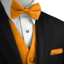 Sizes XS To 6XL Men's 3-Piece Tuxedo Vest Set – Satin Waistcoat With Bow Tie And Pocket Square For Wedding, Prom, Formal Events - 蜂蜜金芥末 - 查看 4