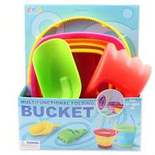 夏季沙灘和水上遊戲玩具桶，可折疊和擴展，實用的戶外玩具，帶鏟子的便攜式方形桶