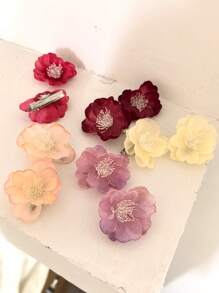 10个随机颜色可爱布艺花朵装饰发夹，情人节礼物，爪夹，发卡，上学用品，度假装扮，女士发饰