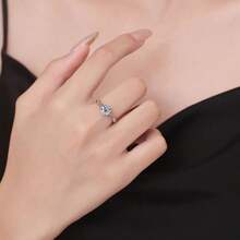 簡約優雅1克拉莫桑石純銀S925單鑽戒指，時尚奢華的女士戒指 - 1ct - 查看 2