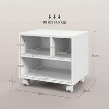 HOMCOM 2-Tier Printer Stand With Storage, Under Desk Printer Cart On Wheels With 3 Compartments, Desktop Printer Table For Home Office - 白色 - 查看 3