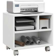 HOMCOM 2-Tier Printer Stand With Storage, Under Desk Printer Cart On Wheels With 3 Compartments, Desktop Printer Table For Home Office - 白色 - 查看 4