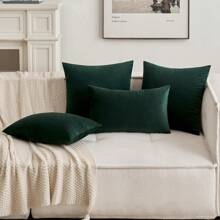 1pc Velvet Decorative Sofa Pillow Case, Soft Square Cushion Cover, Suitable For Christmas Sofa, Bed, Car, 18"X18", Moss Green Color, No Core Included