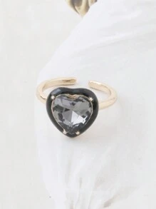 1 Nhẫn trái tim thời trang tương phản dành cho phụ nữ, Nhẫn pha lê thủy tinh, Nhẫn xếp chồng để đeo hàng ngày khi đi nghỉ - hình trái tim - Xem 13
