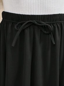 GORLYA Girls' Casual Versatile Ruffle Hem Elasticated Waist A-Line Midi Skirt, Suitable For Shopping, Evening Party, Back To School, Vacation - Black - View 6