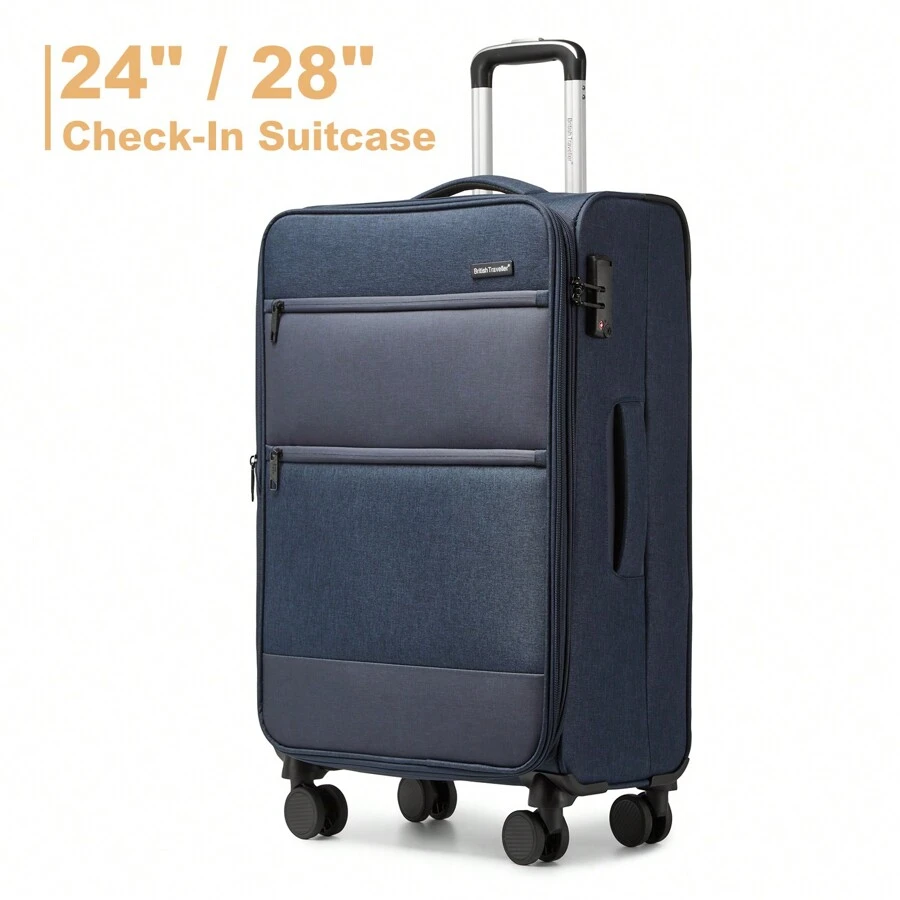 24 Inch 28 Inch Check-In Suitcase Lightweight Expandable Soft Shell With TSA Lock And 4 Spinner Wheels Durable Unisex Travel Luggage For Business And Personal Trips - Royal Blue - View 1