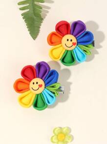 2pcs/Pack Girls Cute Rainbow Color Smile Petal Flower Hair Clip, Alligator Clip Hair Clip Suitable For Fine Hair Children Hair Accessories