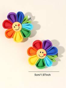 2pcs/Pack Girls Cute Rainbow Color Smile Petal Flower Hair Clip, Alligator Clip Hair Clip Suitable For Fine Hair Children Hair Accessories