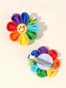 2pcs/Pack Girls Cute Rainbow Color Smile Petal Flower Hair Clip, Alligator Clip Hair Clip Suitable For Fine Hair Children Hair Accessories