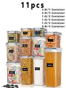 3/5/9/11/12/15/24/28入組密封食品儲存容器與蓋子，不漏水的廚房儲物盒套裝，無Bisphenol A塑料廚房儲存容器，適用於麵條、穀物、粉、糖罐等食物儲存 - 黑與白 - 查看 20