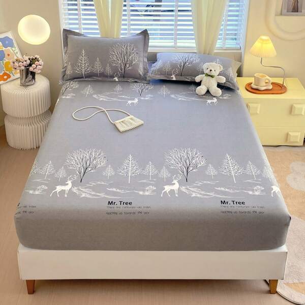 1pc Adorable, Fresh, Sweet, Fine And Soft, Moisture Wicking, Breathable, Suitable For Nude Sleeping, Fitted Printed Fitted Sheet