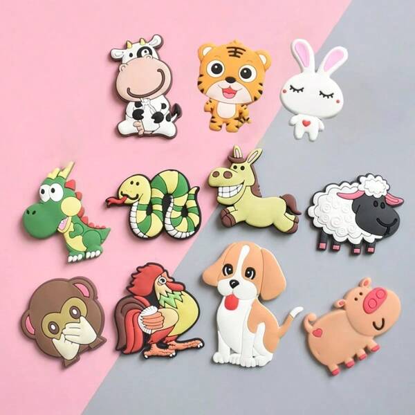 Conjunto de 11 piezas - Imanes de refrigerador con diseño de animales de dibujos animados, suaves, coloridos y adorables, decorativos para la cocina, oficina y educación: adhesivos para pizarra blanca, decoración Kawaii para refrigerador, útiles de oficina lindos, mejores regalos