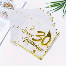 33*33cm 20 件双层金箔印刷“生日快乐”18/20/30/40/50/60 岁餐巾，适用于生日派对和周年纪念派对装饰、圣诞节