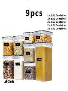 3/5/9/11/12/15/24/28入組密封食品儲存容器與蓋子，不漏水的廚房儲物盒套裝，無Bisphenol A塑料廚房儲存容器，適用於麵條、穀物、粉、糖罐等食物儲存 - 黑與白 - 查看 18