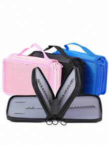 SHEIN X Jess 多層筆袋/筆盒，2/3/5層，適用於文具儲存，35/55/100孔，藍/黑/粉色 - 黑色 - 查看 4