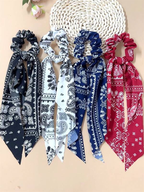 Juego de 2/3/4 piezas de accesorios para el cabello de mujer con estampado floral, incluye cintas, diademas, lazos, coleteros, bandas elásticas y scrunchies para peinados de fiesta y estilo bohemio