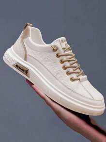 Universal Fit Mens Low Top Casual Shoes - Breathable, Comfy, Elastic Lace, Soft Fabric Insole, Solid Color, Round Toe, PVC Sole, Perfect For Outdoor Walking, Traveling, Daily Use In All Seasons - Màu Khaki - Xem 3