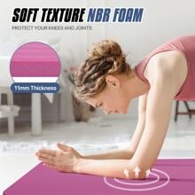 MADOG 73x32" Thick Yoga Mat Floor Pad, High Density Foam Exercise Yoga Mat Anti-Tear With Carrying Strap, Black - Pink - View 8