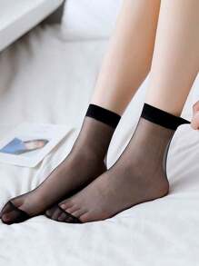 10 pares de medias cortas transparentes para mujer, en color negro y nude, ligeras para primavera/verano, calcetines cortos casuales transparentes (Sin tarjeta)