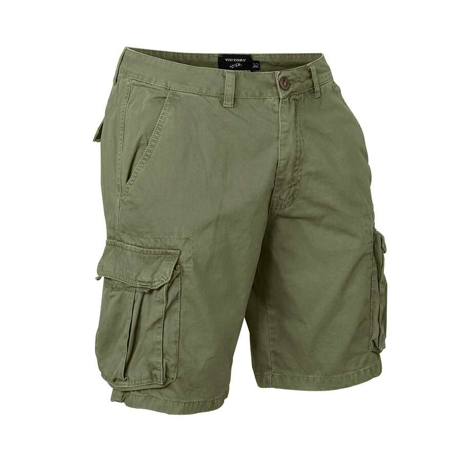 Men's Cargo Shorts Cotton Lightweight Multi Pocket Casual Outdoor Hiking Shorts - 橄欖 - 查看 1