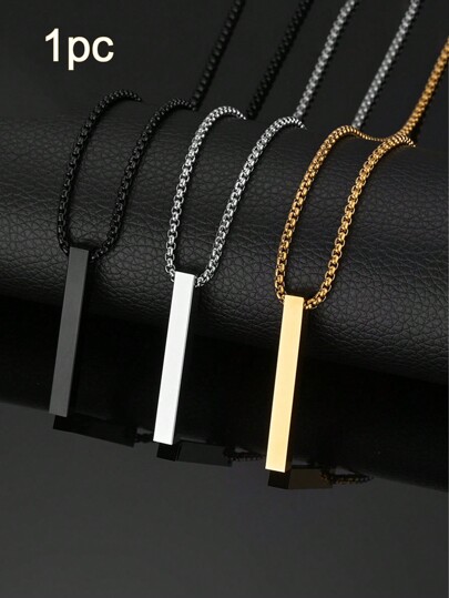 1pc Fashion Long Pillar Shaped Pendant Necklace - Simple And Stylish Sleek Surface Design - Fashionable For Unisex Christmas New Year Valentine's Day Holiday Gift