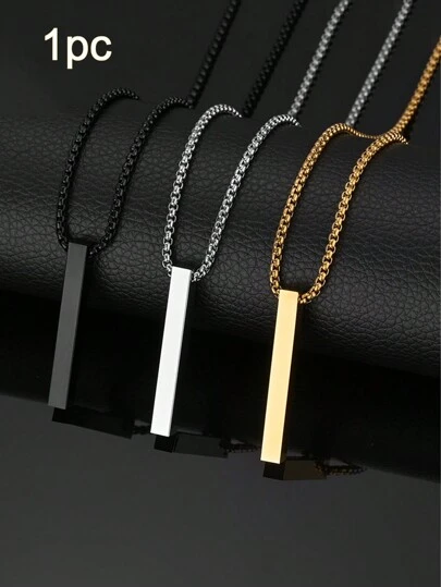 1pc Fashion Long Pillar Shaped Pendant Necklace - Simple And Stylish Sleek Surface Design - Fashionable For Unisex Christmas New Year Valentine's Day Holiday Gift
