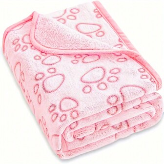 1Pack Fluffy Pink Paw Print Dog Blanket In Super Soft Fiber - A Comfortable Sleeping Pad For Small Breed Dogs And Cats - Insulated, Cute Design, Ideal Pet Blanket