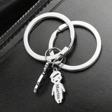 客製化鑰匙扣，個性化寶寶鑰匙扣，家庭禮品，自訂姓名、日期，男女適用，新生兒、情侶鑰匙圈，不銹鋼鑰匙圈 - 銀色-單面定制 - 查看 9