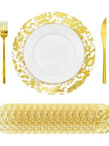 12/24/50/100/150 pezzi Tovagliette d'oro monouso, 13 pollici tondi tappetini da tavolo in metallo argentato, sottobicchieri da tavolo a stampa a caldo, ideali per l'impostazione del tavolo, matrimoni, Natale, Ringraziamento, San Valentino, feste di compleanno e decorazioni festive