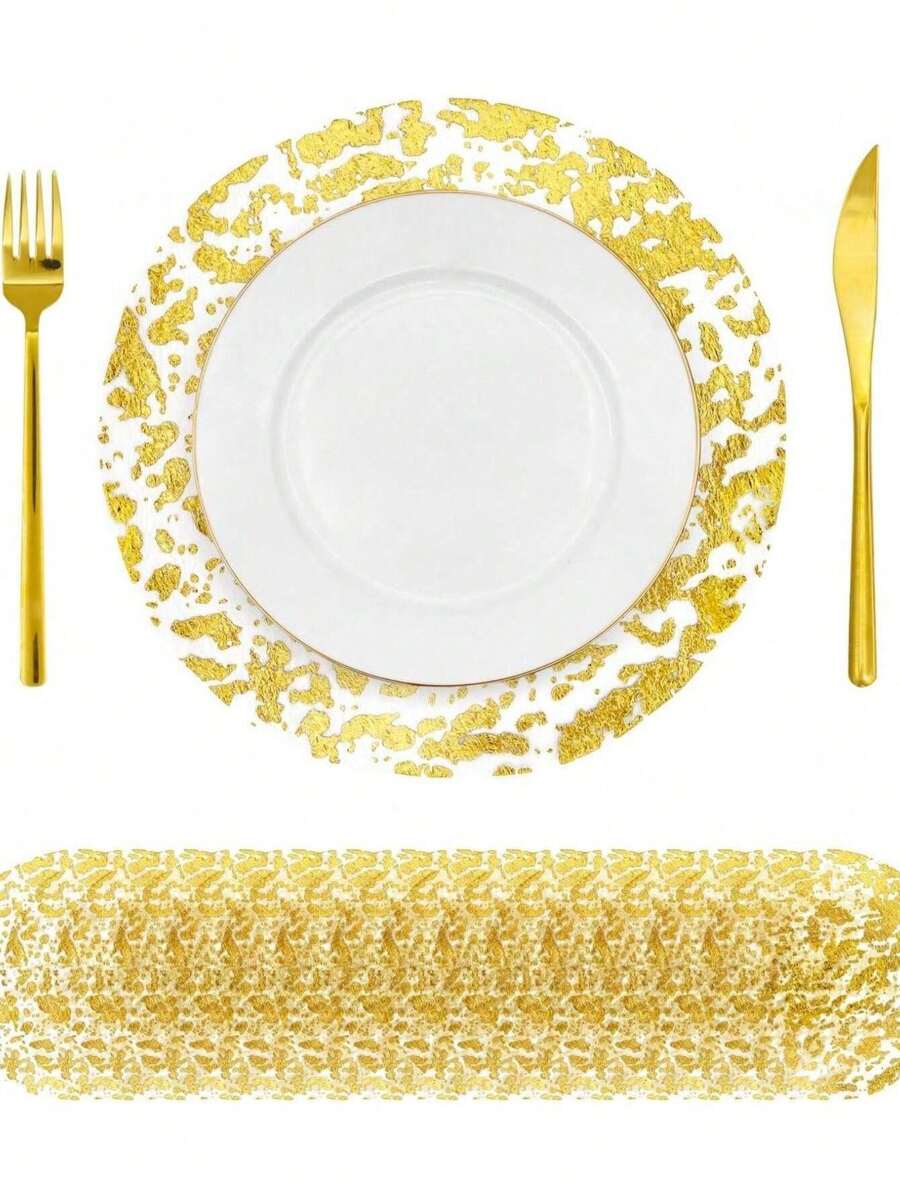 12/24/50/100/150 pezzi Tovagliette d'oro monouso, 13 pollici tondi tappetini da tavolo in metallo argentato, sottobicchieri da tavolo a stampa a caldo, ideali per l'impostazione del tavolo, matrimoni, Natale, Ringraziamento, San Valentino, feste di compleanno e decorazioni festive