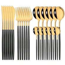 Black Handle Gold Cutlery Set, Stainless Steel School Supplies,Back To School - Black Handle Gold - View 1
