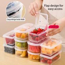 1 pieza Caja portátil para frutas con gran capacidad de almacenamiento para refrigerador en hogares. Caja transparente con compartimentos para almacenar verduras y frutas frescas. - Multicolor - Ver 8