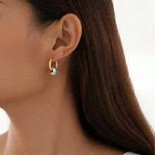 1 Cặp thời trang thép không gỉ mạ vàng 18K hình mắt quỷ màu xanh lam, bông tai tròn, thích hợp cho phụ nữ đeo hàng ngày - Vàng - Xem 7