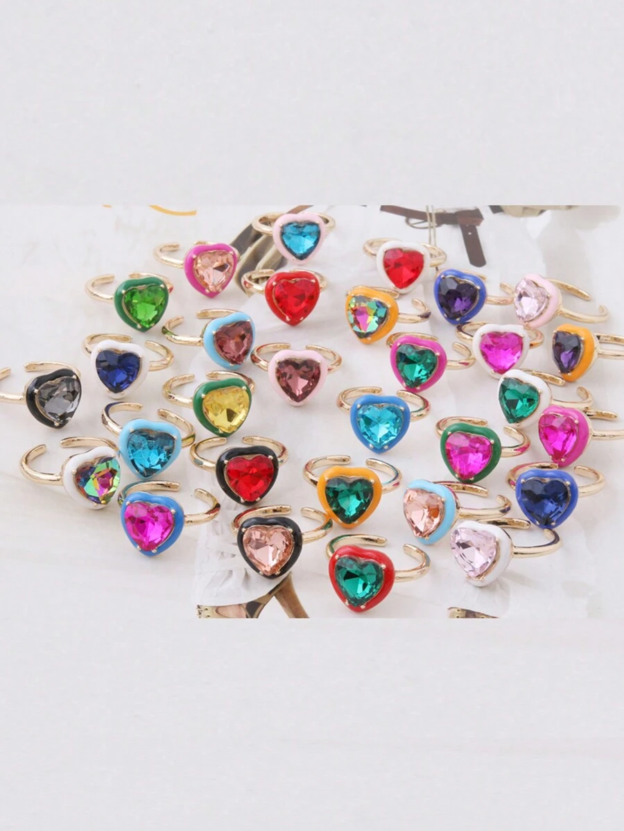 1 Nhẫn trái tim thời trang tương phản dành cho phụ nữ, Nhẫn pha lê thủy tinh, Nhẫn xếp chồng để đeo hàng ngày khi đi nghỉ - hình trái tim - Xem 1
