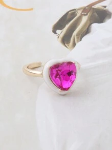 1 Nhẫn trái tim thời trang tương phản dành cho phụ nữ, Nhẫn pha lê thủy tinh, Nhẫn xếp chồng để đeo hàng ngày khi đi nghỉ - hình trái tim - Xem 6