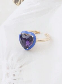 1 Nhẫn trái tim thời trang tương phản dành cho phụ nữ, Nhẫn pha lê thủy tinh, Nhẫn xếp chồng để đeo hàng ngày khi đi nghỉ - hình trái tim - Xem 8