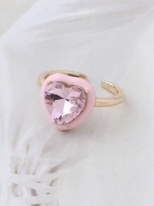 1 Nhẫn trái tim thời trang tương phản dành cho phụ nữ, Nhẫn pha lê thủy tinh, Nhẫn xếp chồng để đeo hàng ngày khi đi nghỉ - hình trái tim - Xem 3