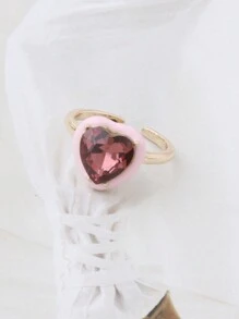 1 Nhẫn trái tim thời trang tương phản dành cho phụ nữ, Nhẫn pha lê thủy tinh, Nhẫn xếp chồng để đeo hàng ngày khi đi nghỉ - hình trái tim - Xem 4