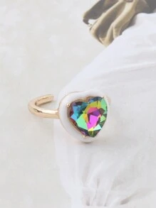1 Nhẫn trái tim thời trang tương phản dành cho phụ nữ, Nhẫn pha lê thủy tinh, Nhẫn xếp chồng để đeo hàng ngày khi đi nghỉ - hình trái tim - Xem 7