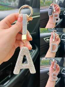 1PC Mini Glitter Rhinestone Bag Charm - Car Keychain, Letters A-Z Bag Charm, Fashion, Personalized, Suitable For Carnival, Stylish Travel Accessories, Festival And Christmas Gifts For Ladies And Boys Elders - Silver - View 1